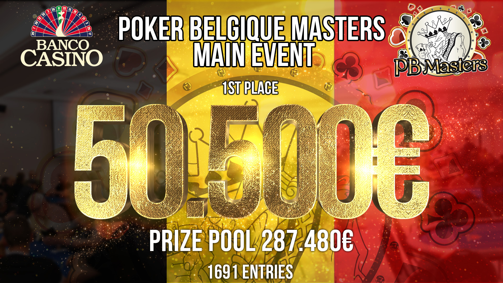 Poker Belgique Masters mit 1.691 Entries - Gesamtpreispool € 287.470 und € 50.500 warten auf den Champion!